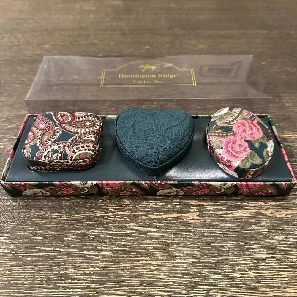Vintage 90s Set of 3 Huntington Ridge Fabric Trinket Boxes- NEW in box